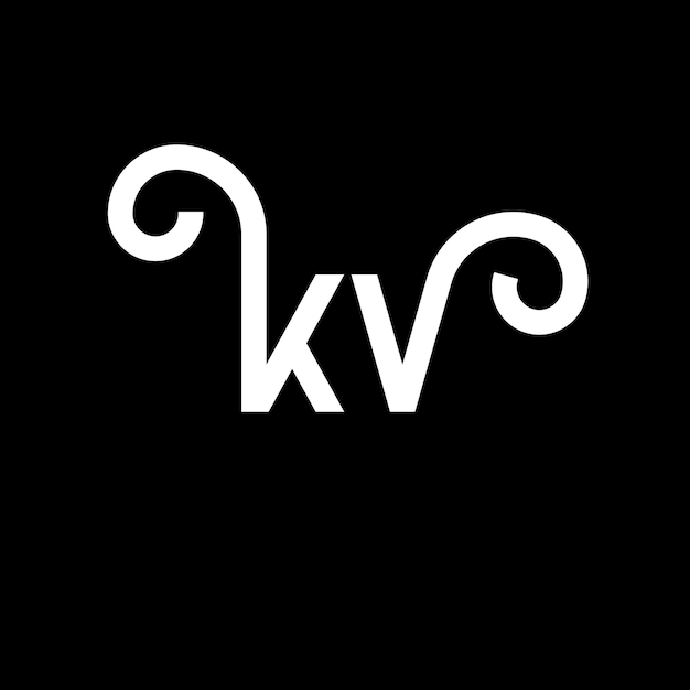 Plik wektorowy projekt logo litery kv na czarnym tle kv kreatywne inicjały koncepcja logo liter kv projekt liter kv biały projekt litery na czarnym tle