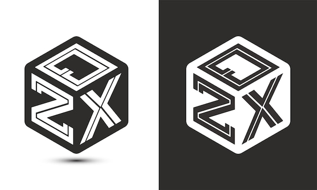 Plik wektorowy projekt logo litery qzx z logo kostki ilustratora, logo wektorowe nowoczesny styl nadkładu czcionki alfabetu. ikona logo premium business. biały kolor na czarnym tle
