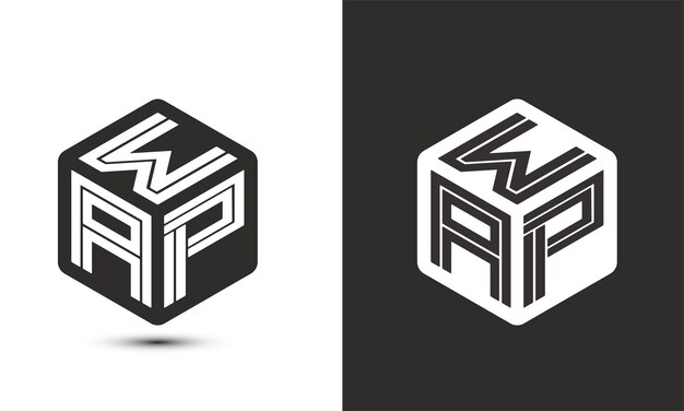 Projekt logo litery w p z ilustratorem logotyp sześcienny logotyp wektorowy nowoczesny alfabet czcionka nakładający się styl ikona logo Premium Business biały kolor na czarnym tle