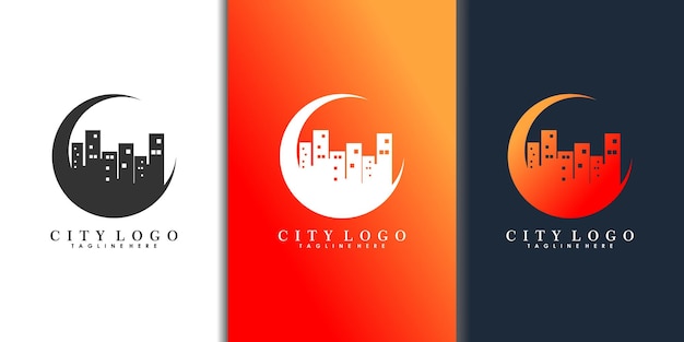 Plik wektorowy projekt logo miasta z nowoczesną koncepcją cienia księżyca i miasta