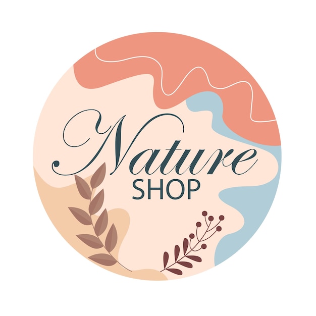 Projekt logo Nature Shop z ogonkiem i małymi pąkami kwiatowymi
