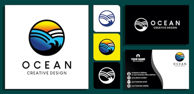 Projekt Logo Oceanu Z Kreatywną Koncepcją I Szablonem Projektu Wizytówki