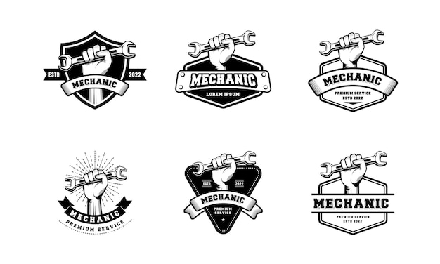 Projekt logo odznaki mechanika w stylu retro Szablon projektu logo hydraulik
