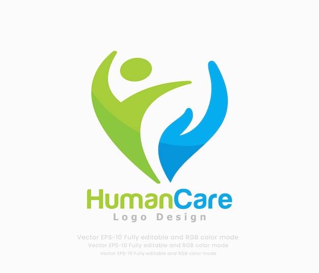 Projekt Logo Opieki Nad Człowiekiem W Kolorach Niebieskim I Zielonym
