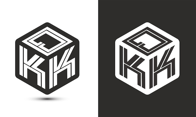 Projekt Logo Qkk Z Logo Ilustracjonistycznego Sześcianu, Logo Wektorowe, Nowoczesny Styl Nadkładu Czcionki Alfabetu. Ikona Logo Premium Business. Biały Kolor Na Czarnym Tle