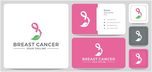 Projekt Logo Rak Piersi Z Liściem Rak Październikowy Wektor Wstążki świadomości