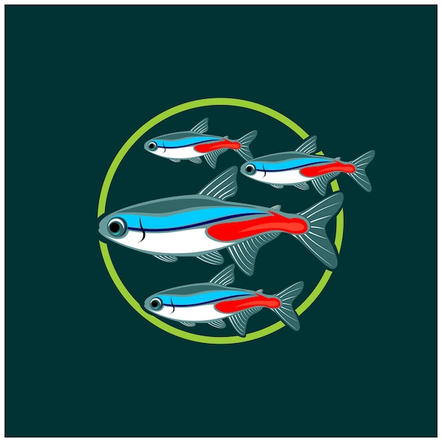 Projekt Logo Ryb Ozdobnych Neon Tetra Fish Paracheirodon Innesi