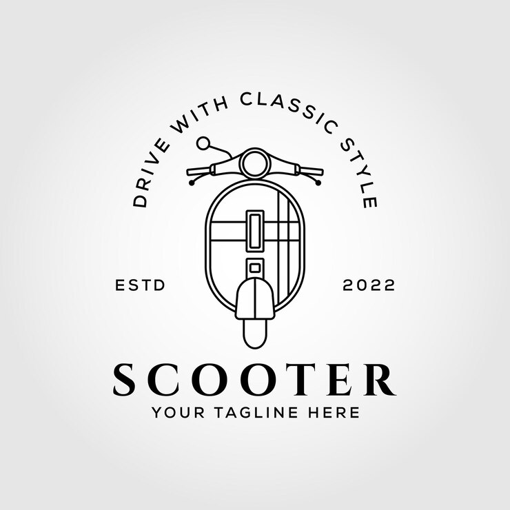 Projekt logo skutera motorower Projekt retro skutera z widokiem z przodu