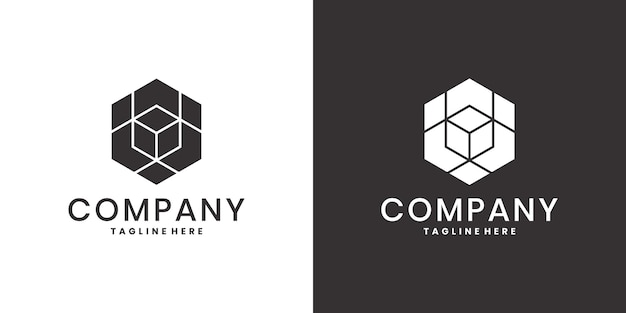 Projekt logo sześciokątnego sześcianu geometrycznego