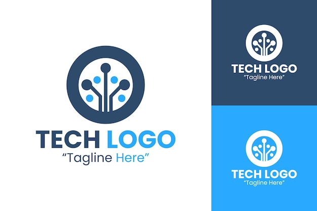 Projekt logo technologicznego w kolorze niebiesko-czarnym dla wysokiej technologii cyfrowej i marki biznesowej