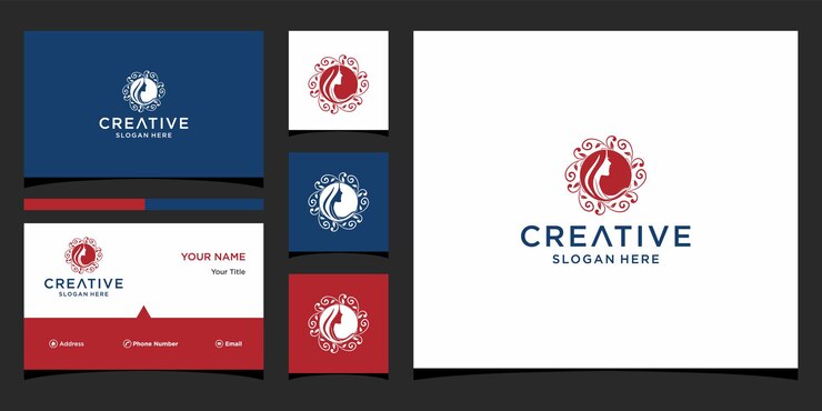 Wektor projekt logo twarz dziewczyny z szablonem wizytówki