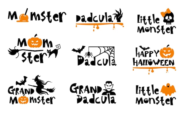 Projekt Logo Typografii Halloween Z Cytatami Mama Dadcula I Mały Potwór