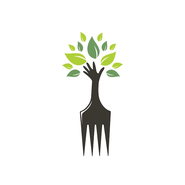 Projekt logo wektorowego drzewa ręcznego widelca