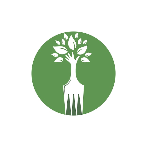 Projekt logo wektorowego drzewa ręcznego widelca