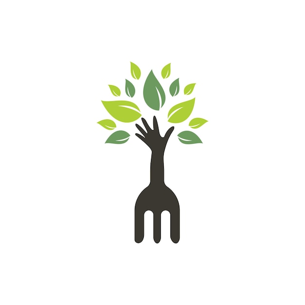 Projekt logo wektorowego drzewa ręcznego widelca