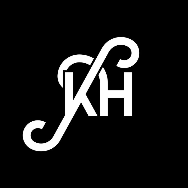 Plik wektorowy projekt logo z literą kh na czarnym tle, projekt logo z inicjałami kh, projekt logo białych liter na czarnym tle