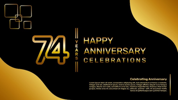 Projekt Logo Z Okazji 74-lecia Z Koncepcją Podwójnej Linii W Złotym Kolorze Logo Wektor Szablonu Ilustracji