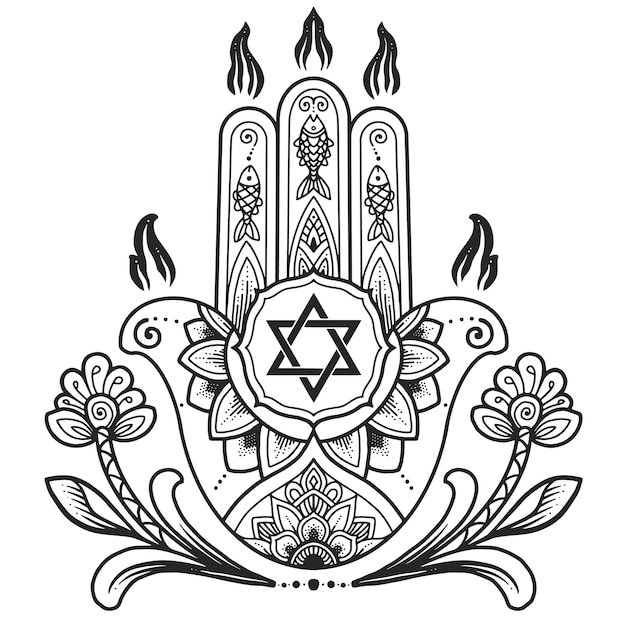 Plik wektorowy projekt mandali. symbol hamsa