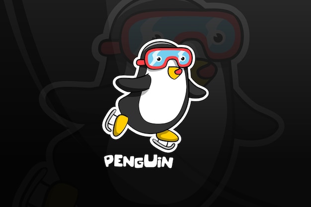 Projekt Maskotki Esport Pingwina. łyżwiarstwo