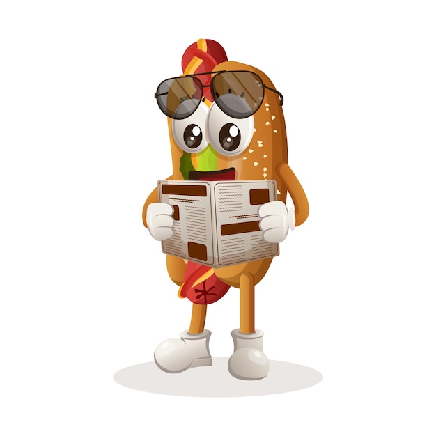 Projekt Maskotki Hotdog Czytać Gazety W Okularach Przeciwsłonecznych
