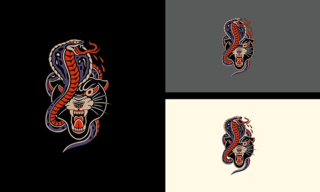 Plik wektorowy projekt maskotki wektora głowy pantery i węża