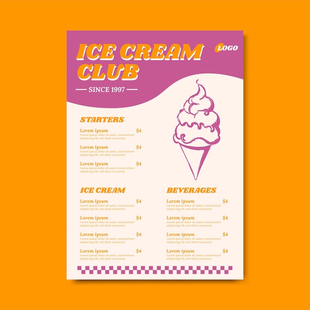 Projekt menu i listy cen w sklepie z lodami
