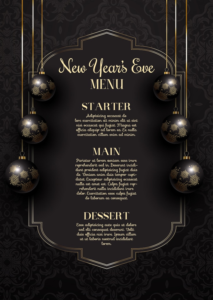 Wektor projekt menu sylwestrowego