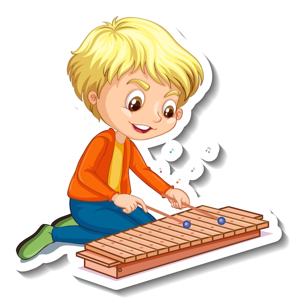Plik wektorowy projekt naklejki z chłopcem grającym na ksylofonie