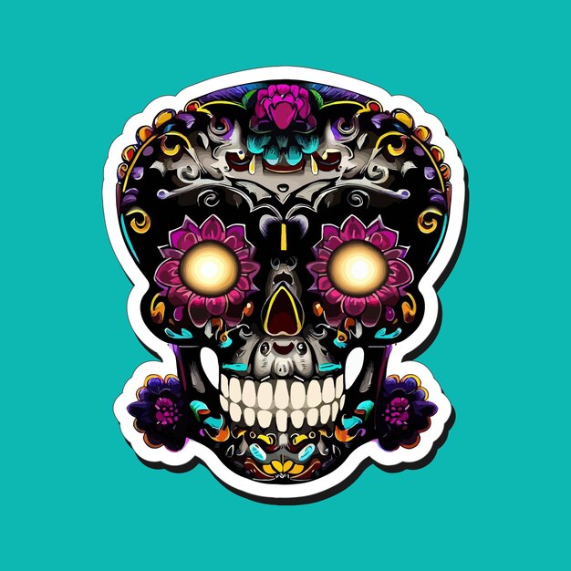 Plik wektorowy projekt naklejki z martwą czaszką na meksykański festiwal day of the dead