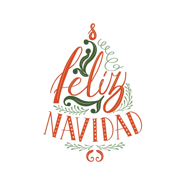 Projekt Napisu Feliz Navidad Wesołych świąt Tłumaczenie Na Język Hiszpański Boże Narodzenie Kaligrafia Element Graficzny Na Białym Tle Hiszpański Zimowy Urlop Ozdobny Wektor Ilustracja