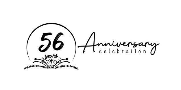 Plik wektorowy projekt obchodów 56-lecia z czarnym kolorem pędzla w kształcie numeru na specjalną uroczystość