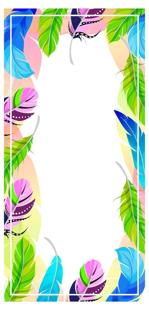 Plik wektorowy projekt obramowania kolorowych liści tropikalnych z miejscem na tekst jasna ramka z liśćmi w kształcie piór na a