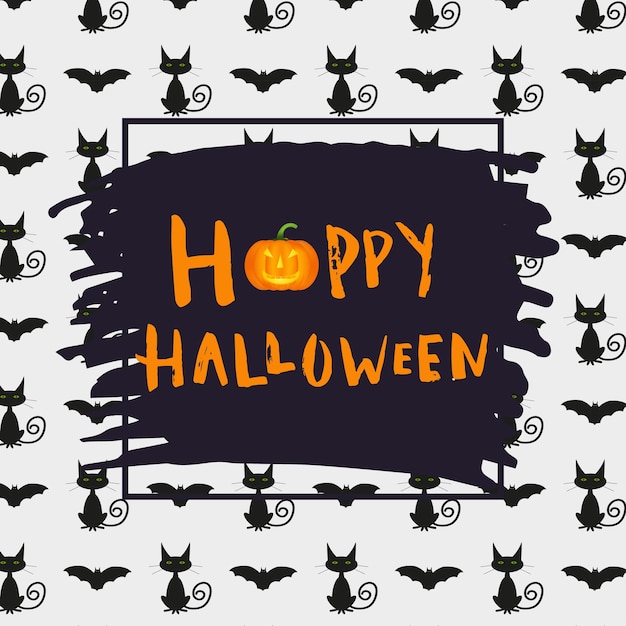 Projekt Plakatu Happy Halloween Z Tradycyjnymi Symbolami I Ręcznie Rysowane Napis. Ilustracja Wektorowa Może Służyć Do Projektowania Tapety, Strony Internetowej, Kartki świątecznej, Zaproszenia I Partii.