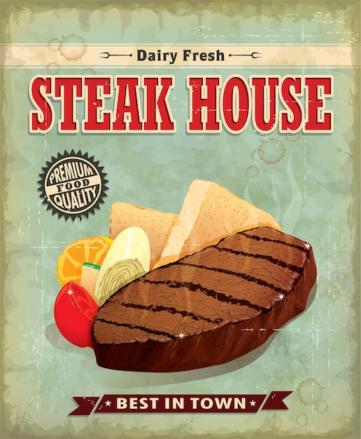 Plik wektorowy projekt plakatu menu vintage steak house