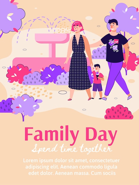 Projekt Plakatu Na Dzień Rodziny Z Matką, Ojcem I Dzieckiem Na Rodzinnym Spacerze Po Parku