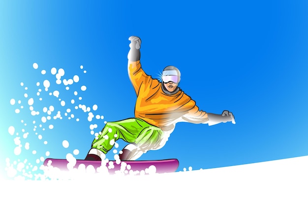 Projekt plakatu sportów zimowych Snowboard Postać w stylu kreskówki na tle vintage