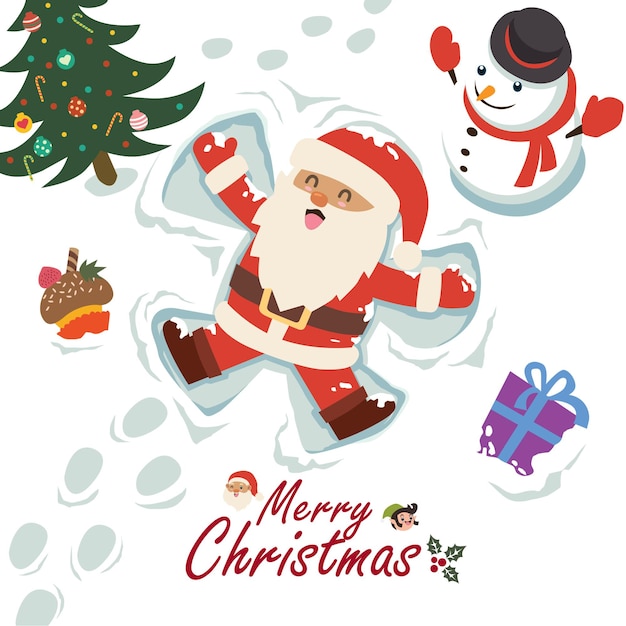 Projekt Plakatu Vintage Christmas Z Postaciami Elfów Santa Claus Bałwana