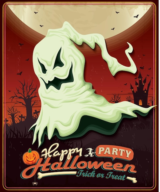 Projekt Plakatu W Stylu Vintage Halloween Z Duchem