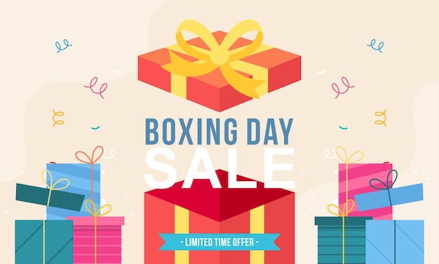 Projekt płaskiego baneru z wielką wyprzedażą na Boxing Day