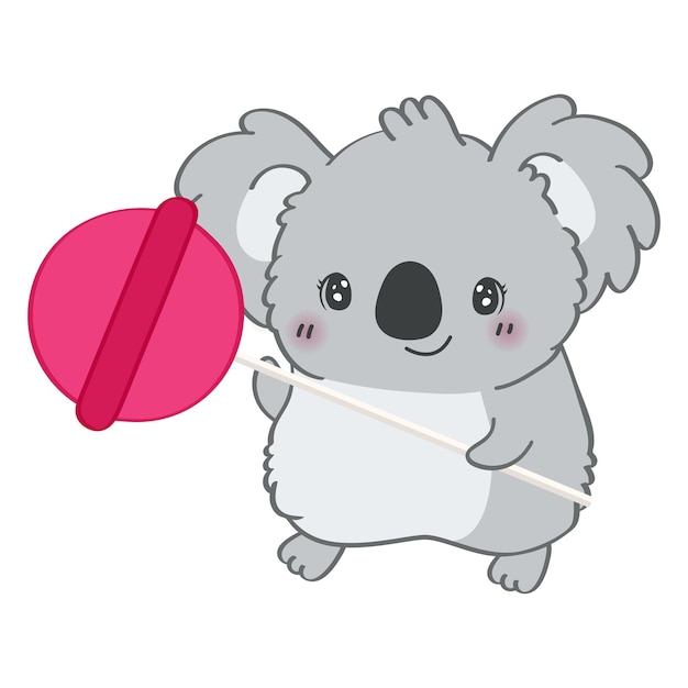 Projekt Postaci Clipartów Koala. Adorable Clip Art Miś Koala Z Cukierkami Na Patyku.