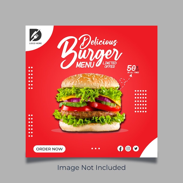 Plik wektorowy projekt postów w mediach społecznościowych burger