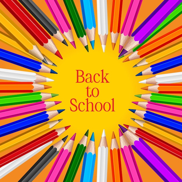 Projekt powrotu do szkoły z kolorowymi ołówkowymi przyborami szkolnymi z budzikiem i innymi przedmiotami do nauki