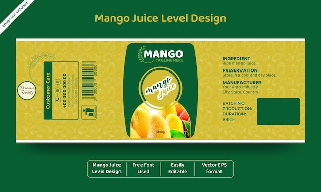 Projekt poziomu soku mango dla marki żywności ekologicznej butelka owocowa lub słoik poziom mango bezszwowy wzór