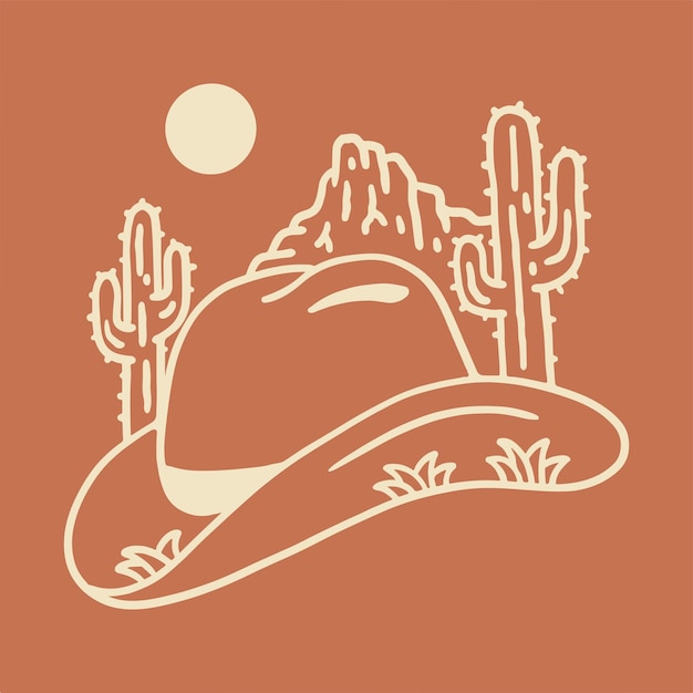 Projekt Pustyni I Kaktusa Z Kombinacją Kapelusza Kowbojskiego