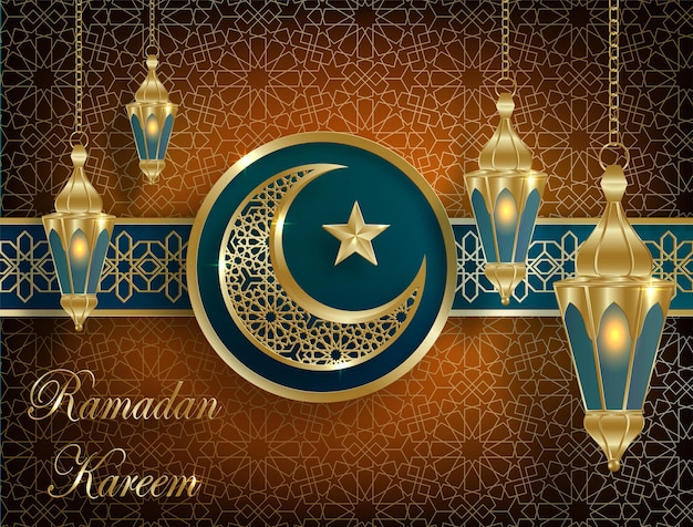 Projekt Ramadan Kareem Na Islamskim Tle Ze Złotym Wzorem Na Tle W Kolorze Papieru (tłumaczenie: Ramadan Kareem)