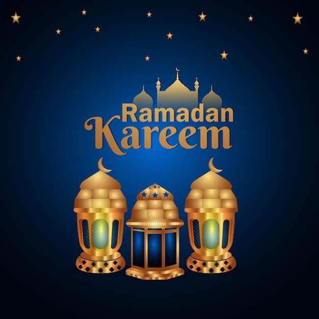 Projekt Ramadan Kareem. Ramadan Ilustracja Ze Złotym Księżycem I Latarnią