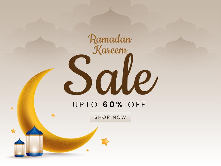 Projekt Ramadan Kareem z latarnią i półksiężycem ze wzorem mandali