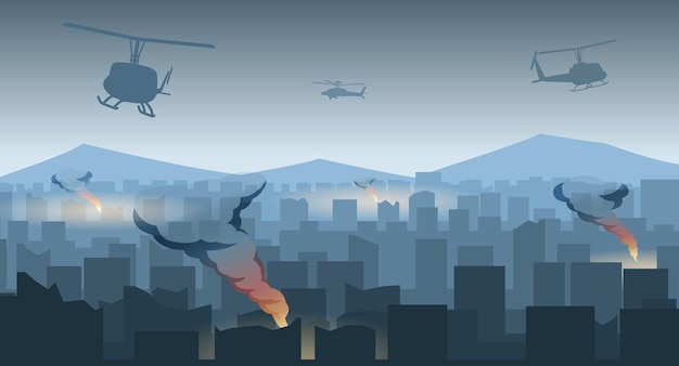 Projekt sylwetka wojny w środku miasta, ilustracji wektorowych