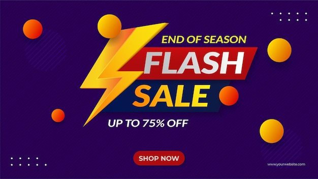 Projekt szablonu baneru promocji sprzedaży flash z fioletowym tłem