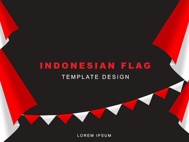 Projekt Szablonu Flagi Indonezji Z Koncepcją Czerwony Biały Kolor Gradientu. Republika Indonezyjska.